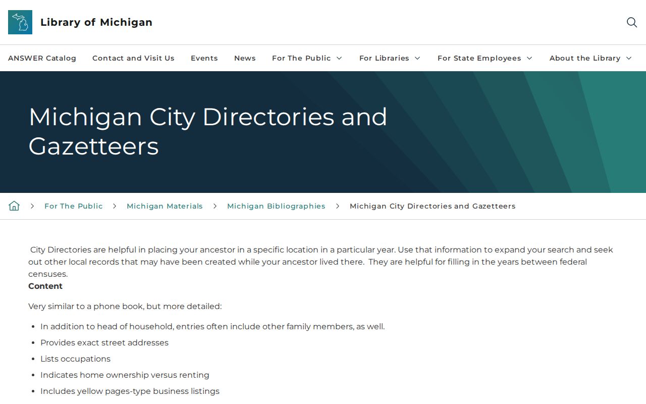 Lyon Township city directory access through the Library of Michigan directory guide