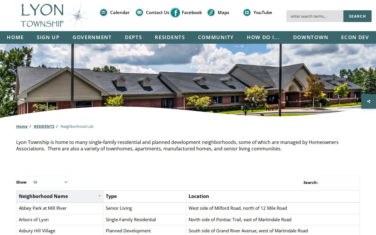 Lyon Township neighbors neighborhood inventory table